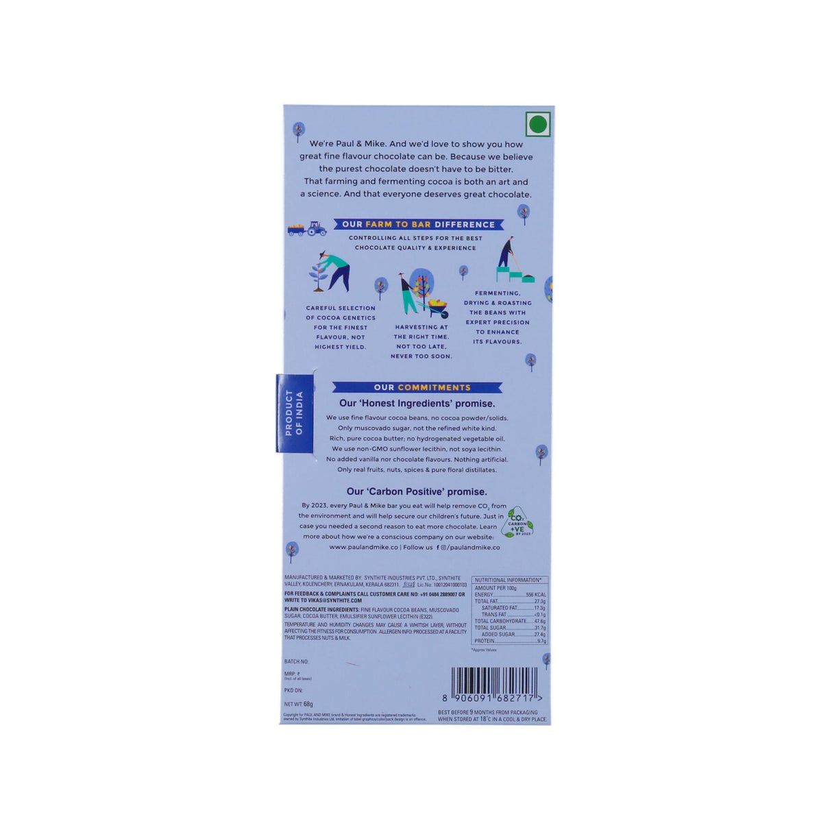 72% Dark Plain Chocolate - Paul & Mike - Freshmills