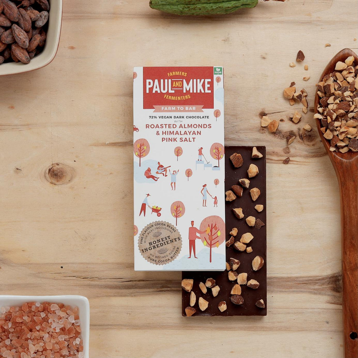 72% Mild Dark with Roasted Almonds & Himalayan Pink Salt - Paul & Mike - Freshmills