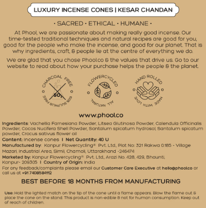 Badrinath Kesar Chandan Incense Cones - Phool - Freshmills