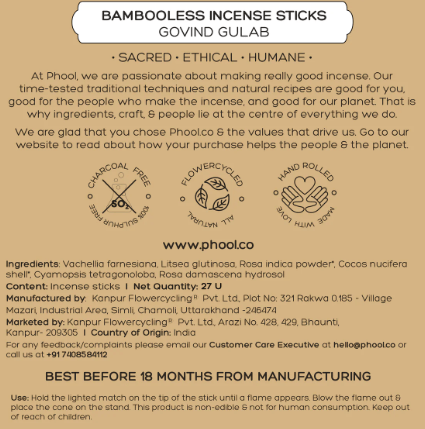 Bambooless Incense Sticks - Govind Gulab - Phool - Freshmills