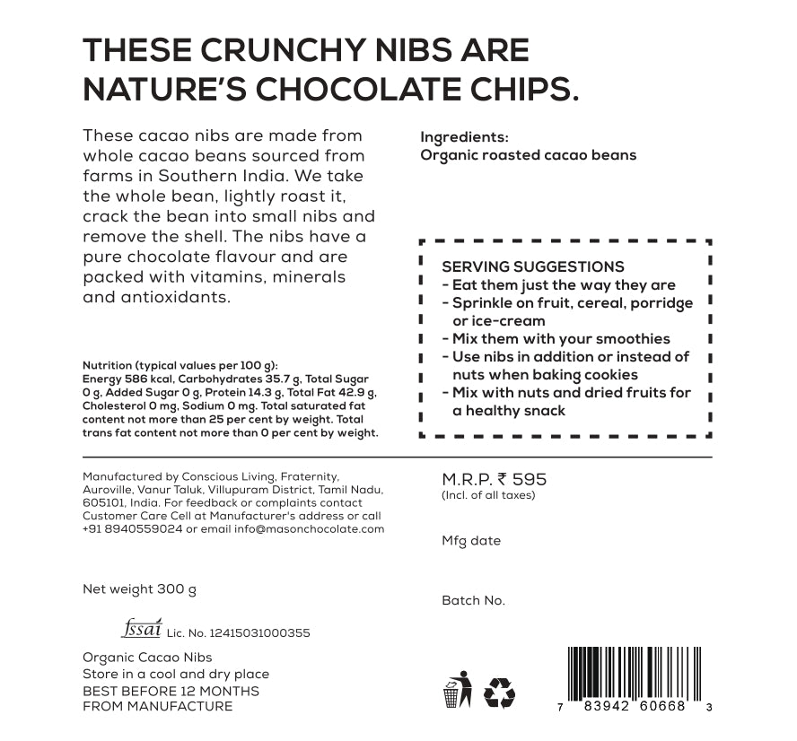 Cacao Nibs - Mason & Co - Freshmills