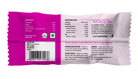 Cocoa Cranberry Fudge Energy bar - The Whole Truth - Freshmills