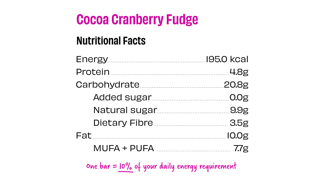 Cocoa Cranberry Fudge Energy bar - The Whole Truth - Freshmills
