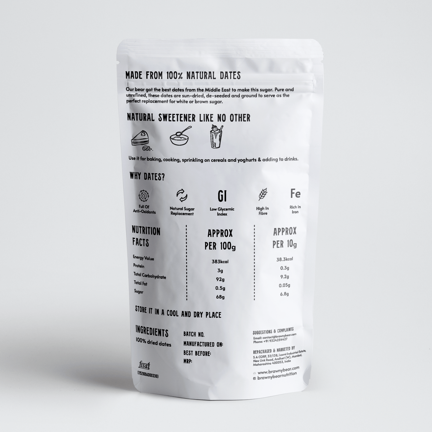 Date Sugar 200g - Brawny Bear - Freshmills