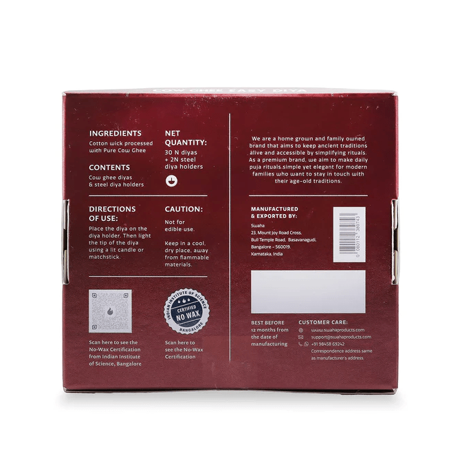 Easy Diya Ghee - 30 Wicks With Steel - Swaha - Freshmills