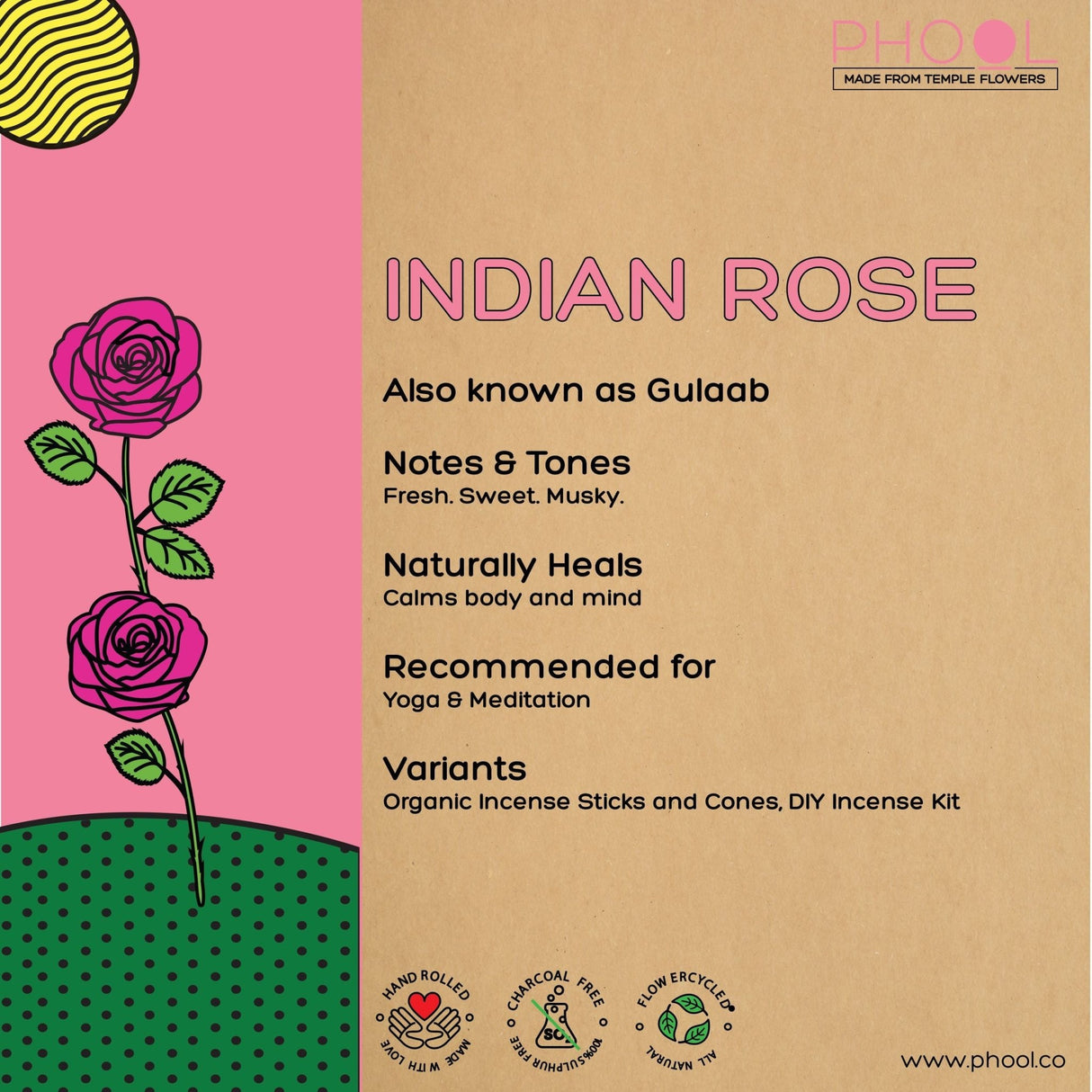 Indian Rose Incense Cones - Phool - Freshmills