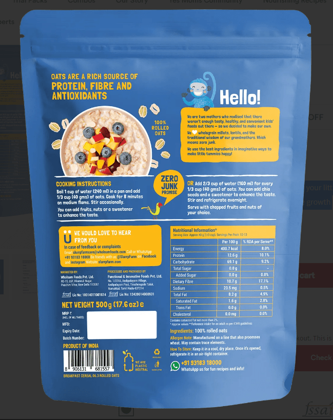 Jumbo Rolled Oats - Slurrp Farm - Freshmills