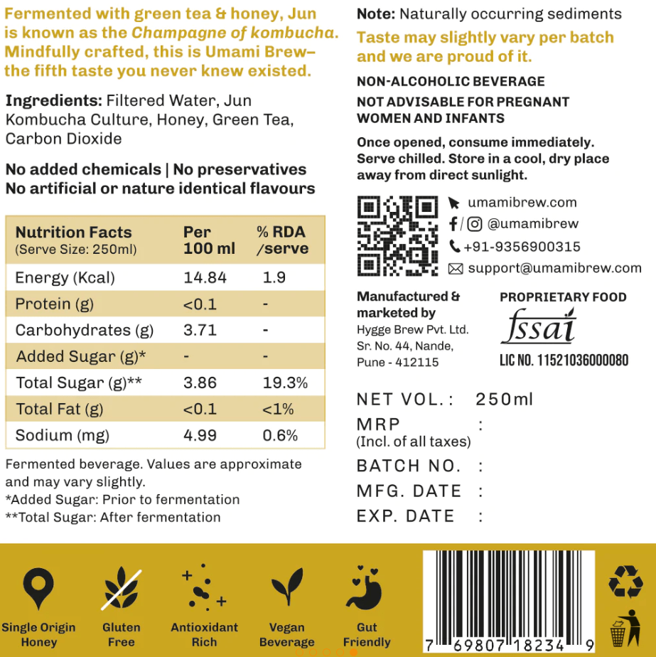 Jun Honey Kombucha - umami brew - Freshmills