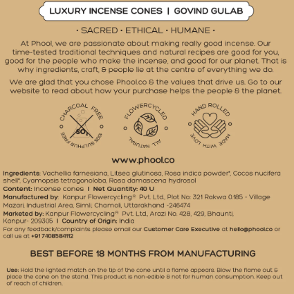 Kedarnath Govind Gulab Incense Cones - Phool - Freshmills