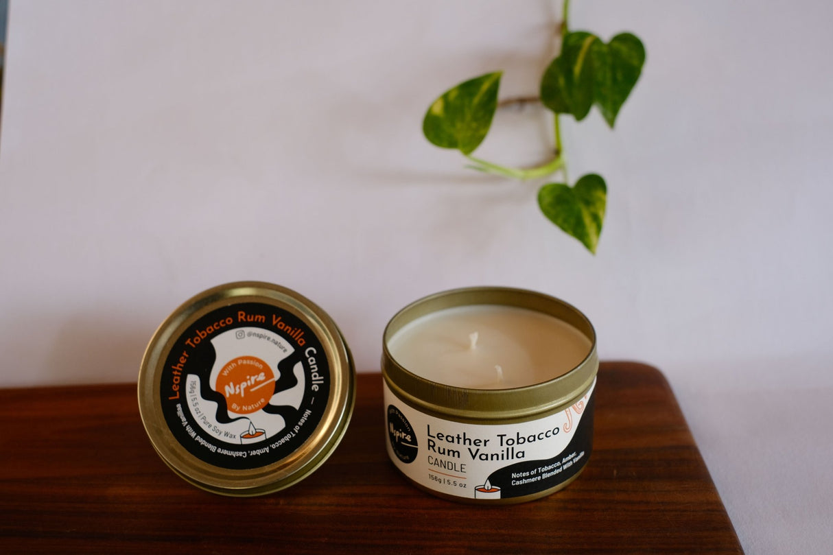 Leather Tobacco Rum Vanilla Soy Wax Candle - Nspire By Nature - Freshmills