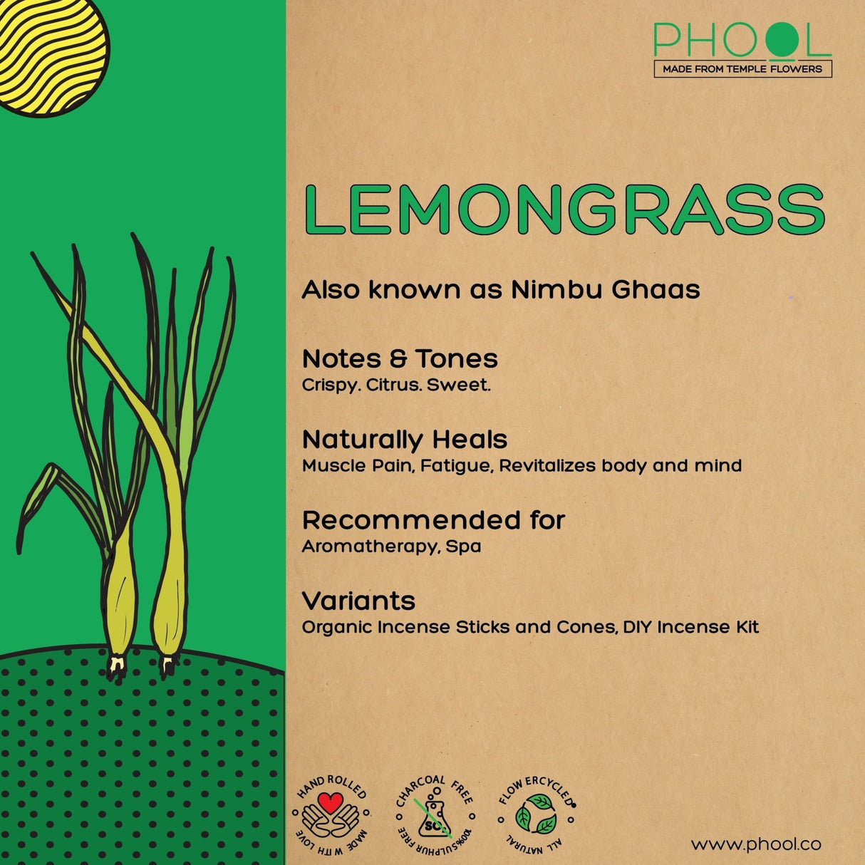 Lemongrass Incense Cones - Phool - Freshmills