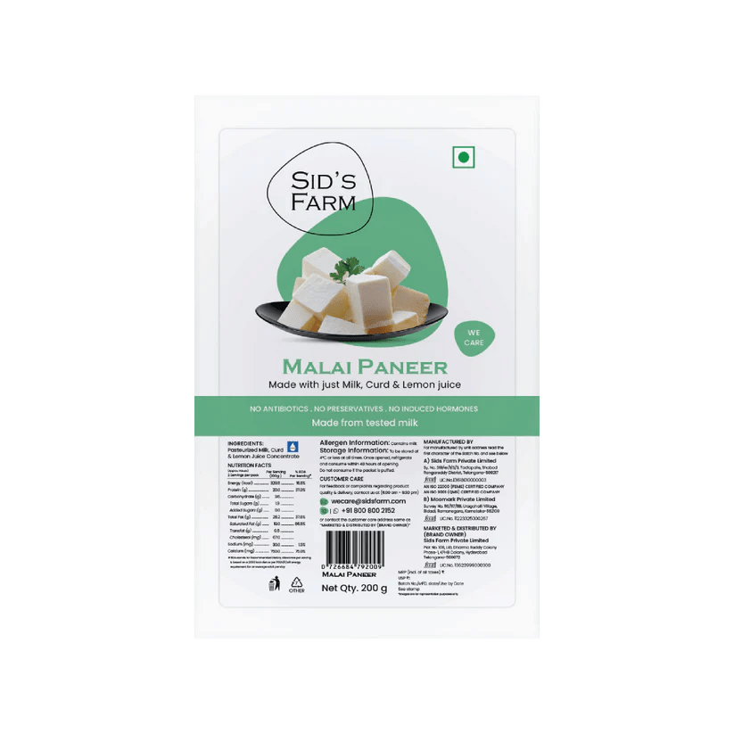 Malai Paneer - SID FARMS - Freshmills