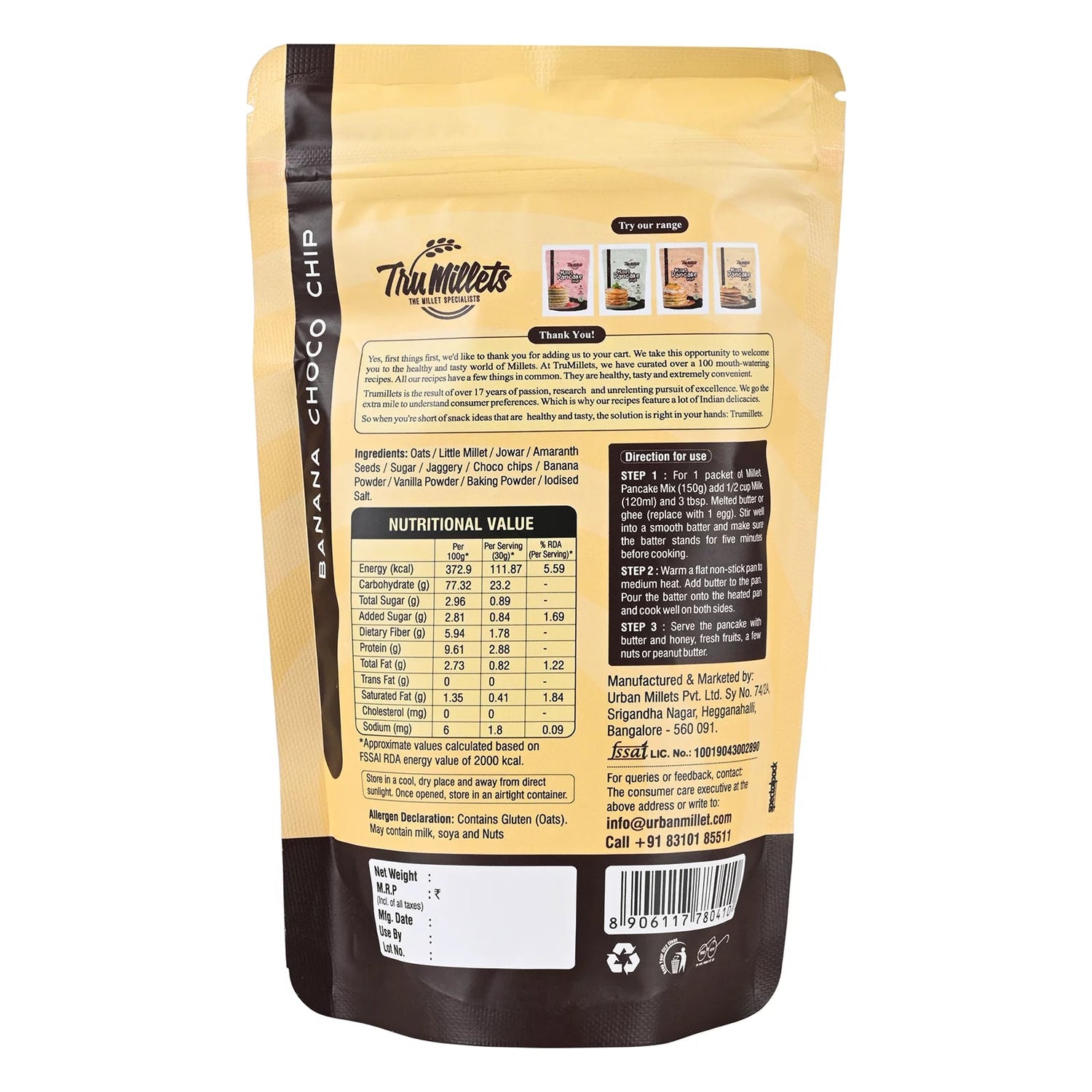 Millet Banana Choco chip Pancake - Tru millets - Freshmills