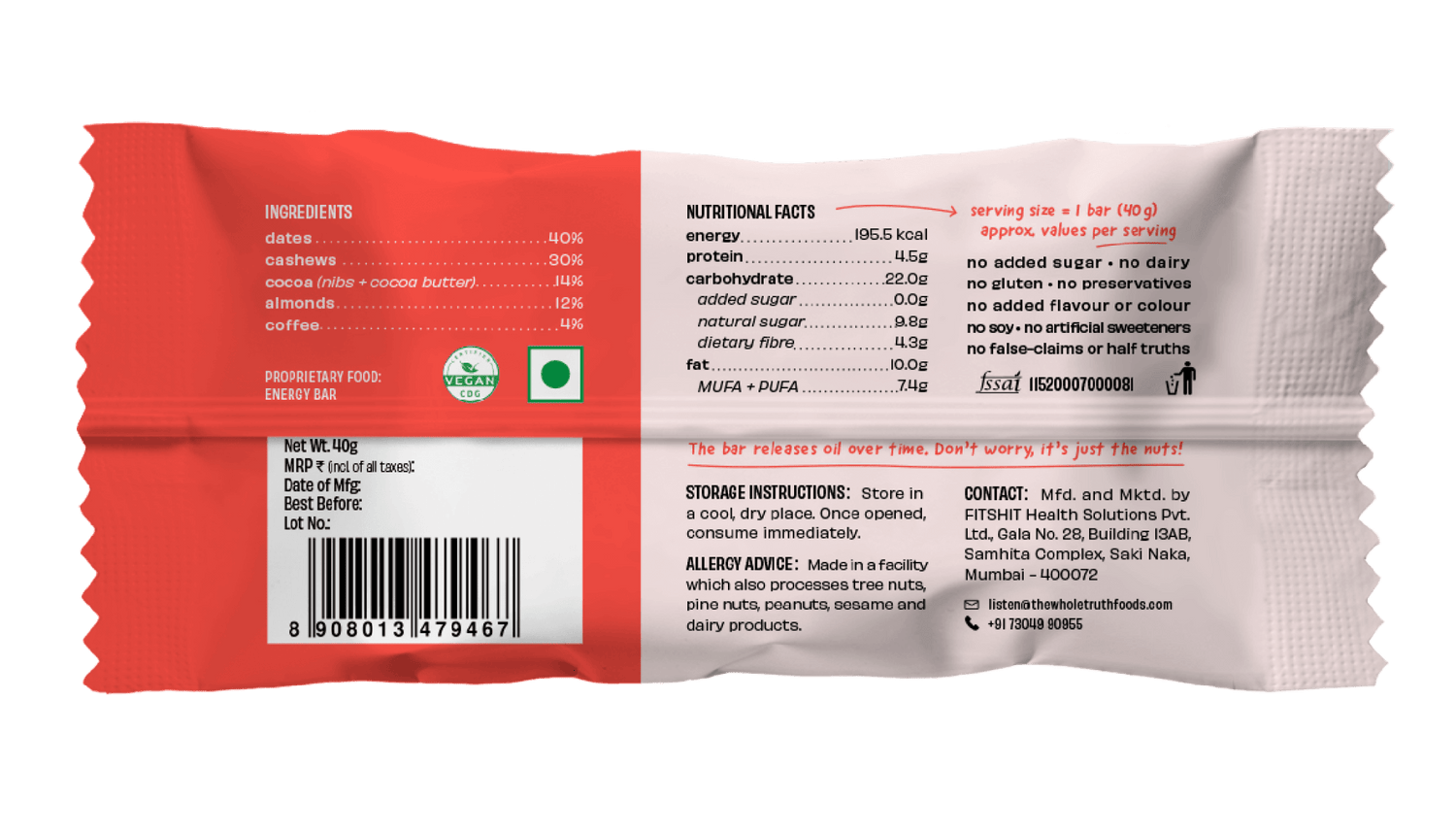 Mocha Almond Fudge Energy bar - The Whole Truth - Freshmills