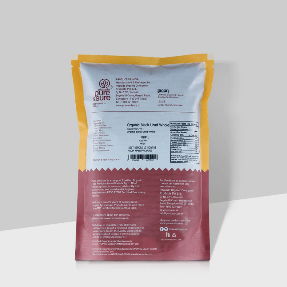 Organic Black Urad Dal Whole - Phalada Pure & Sure - Freshmills