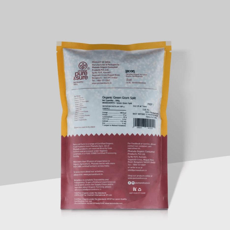 Organic Green Gram Split - Phalada Pure & Sure - Freshmills