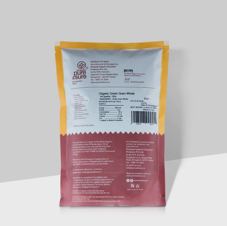Organic Green Gram Whole - Phalada Pure & Sure - Freshmills