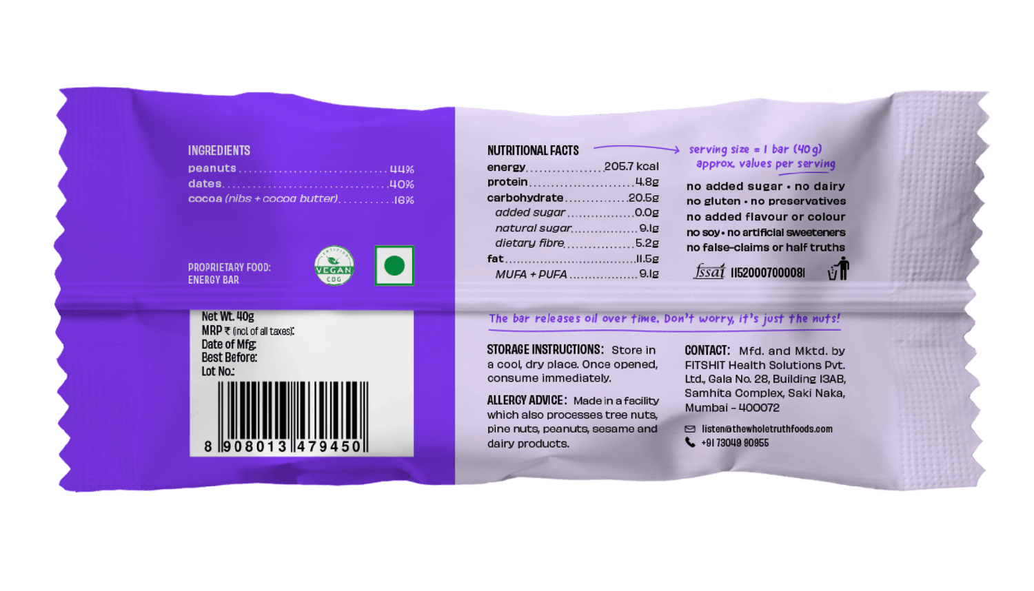 Peanut Choco Fudge Energy bar - The Whole Truth - Freshmills