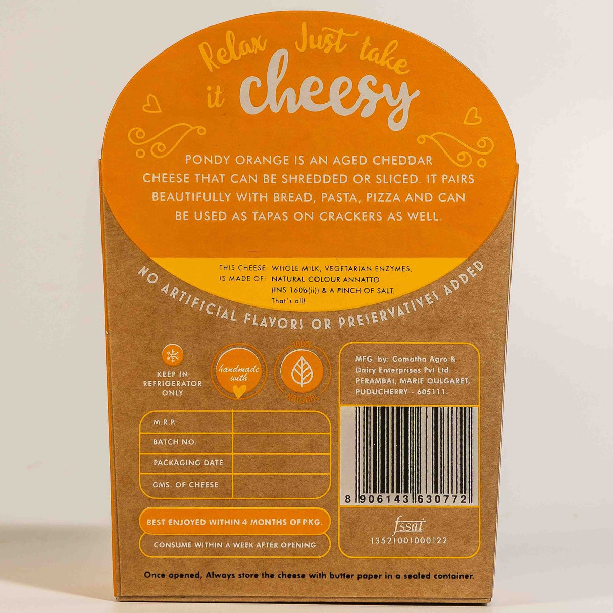 Pondy Orange Cheese - Le Pondicherry Cheese - Freshmills
