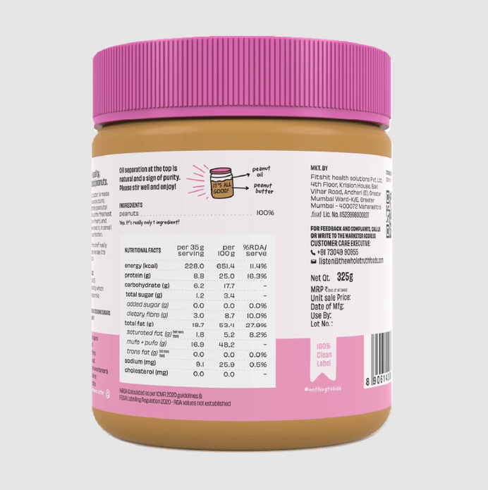 Unsweetened Peanut Butter - Creamy - The Whole Truth - Freshmills