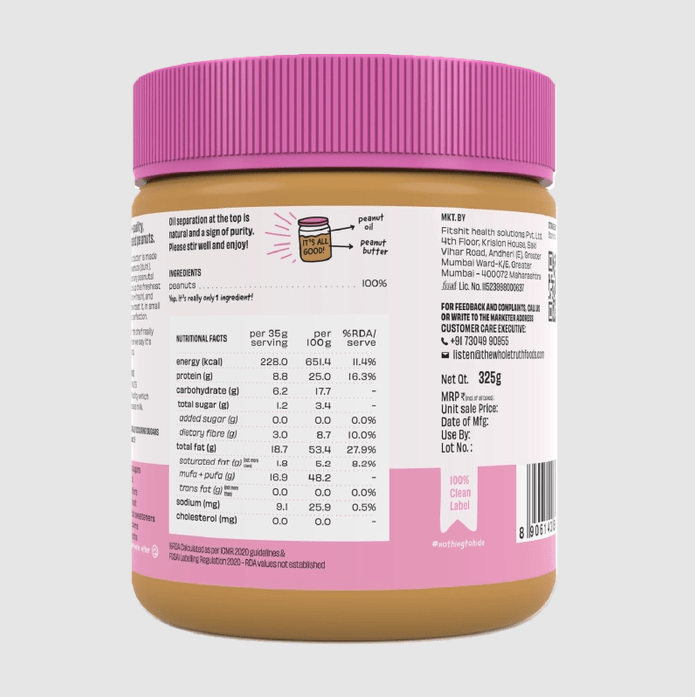 Unsweetened Peanut Butter - Crunchy - The Whole Truth - Freshmills