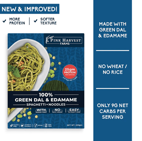 100% Green Dal & Edamame Spaghetti Noodles - Pink Harvest - Freshmills