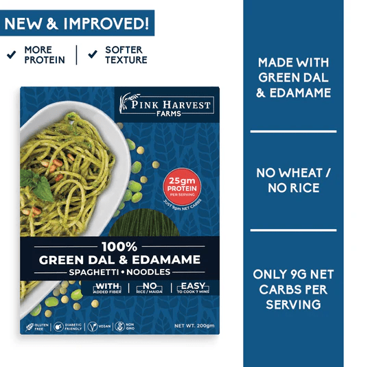 100% Green Dal & Edamame Spaghetti Noodles - Pink Harvest - Freshmills