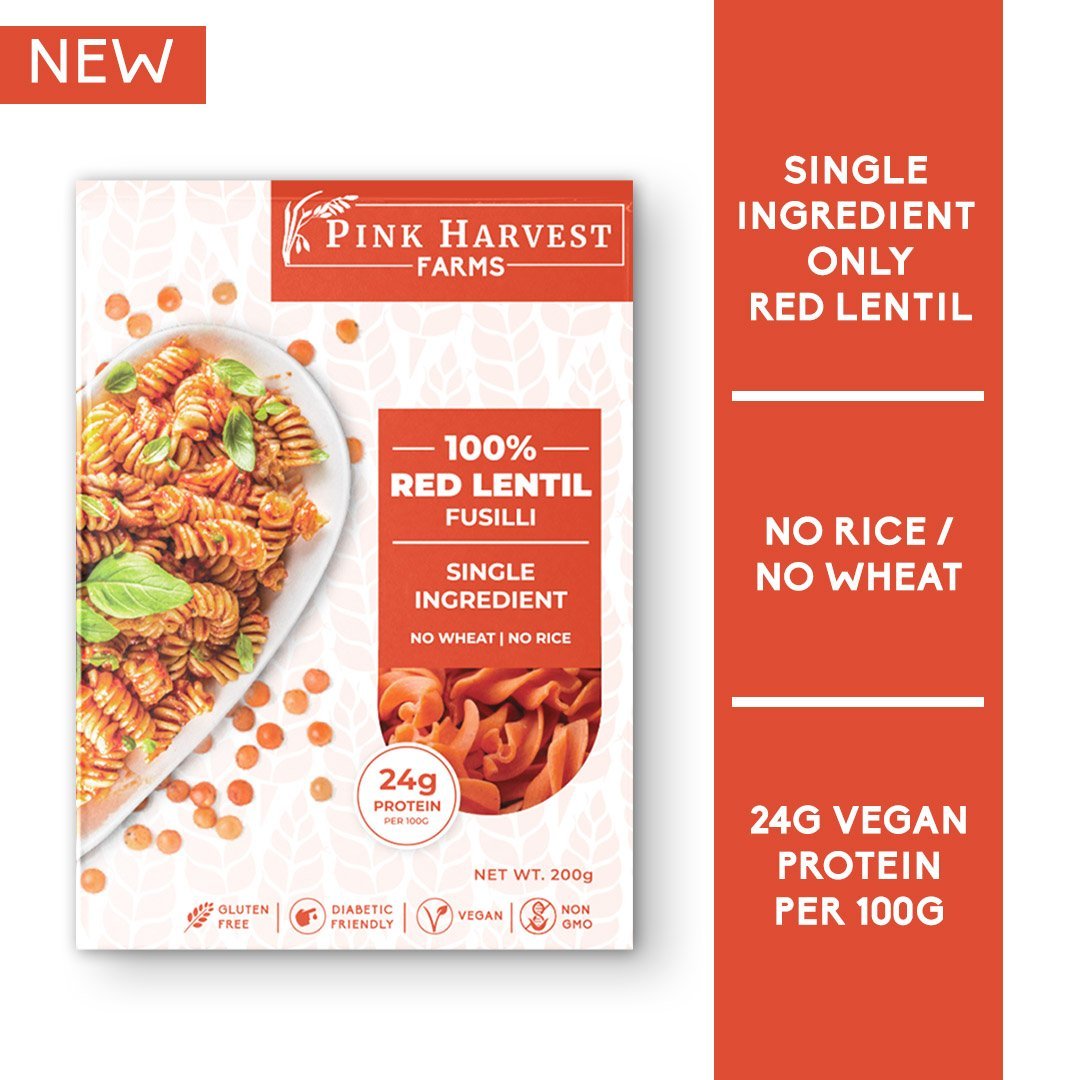 100% Red Lentil Fusilli Pasta - Pink Harvest - Freshmills