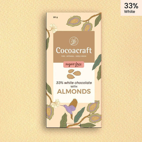 33% White Chocolate with Roasted Almonds (Sugar Free) - Cocoacraft - Freshmills