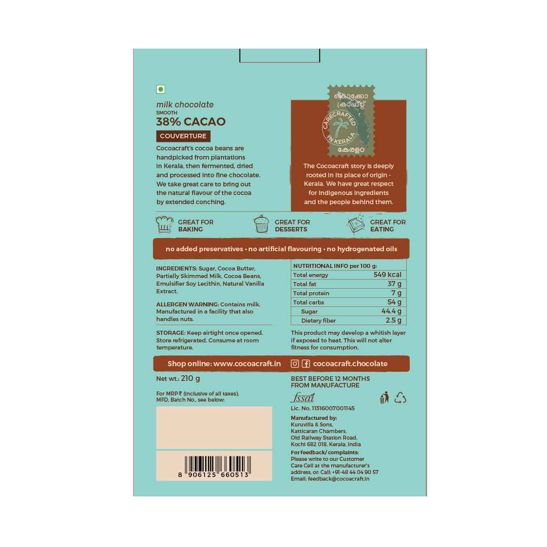 38% Cocoa Milk Chocolate Smooth Couverture - Cocoacraft - Freshmills