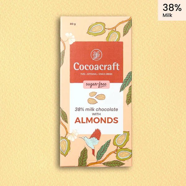 38% Milk Chocolate with Roasted Almonds (Sugar Free) - Cocoacraft - Freshmills