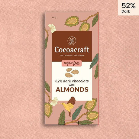 52% Dark Chocolate with Roasted Almonds (Sugar Free) - Cocoacraft - Freshmills