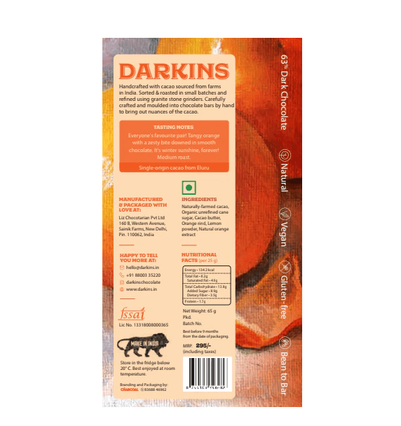 63% Dark Chocolate with Orange - Darkins - Freshmills