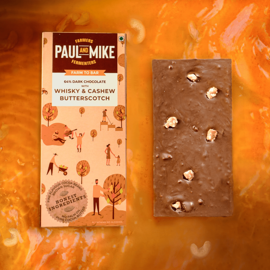 64% Dark Whisky & Cashew Butterscotch Chocolate - Paul & Mike - Freshmills