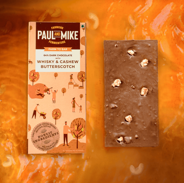 64% Dark Whisky & Cashew Butterscotch Chocolate - Paul & Mike - Freshmills