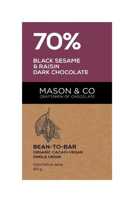 70% Black Sesame & Raisin Dark Chocolate Bar - Mason & Co - Freshmills