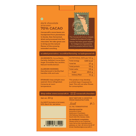 70% Cacao Bitter sweet Dark Chocolate Couverture - Cocoacraft - Freshmills