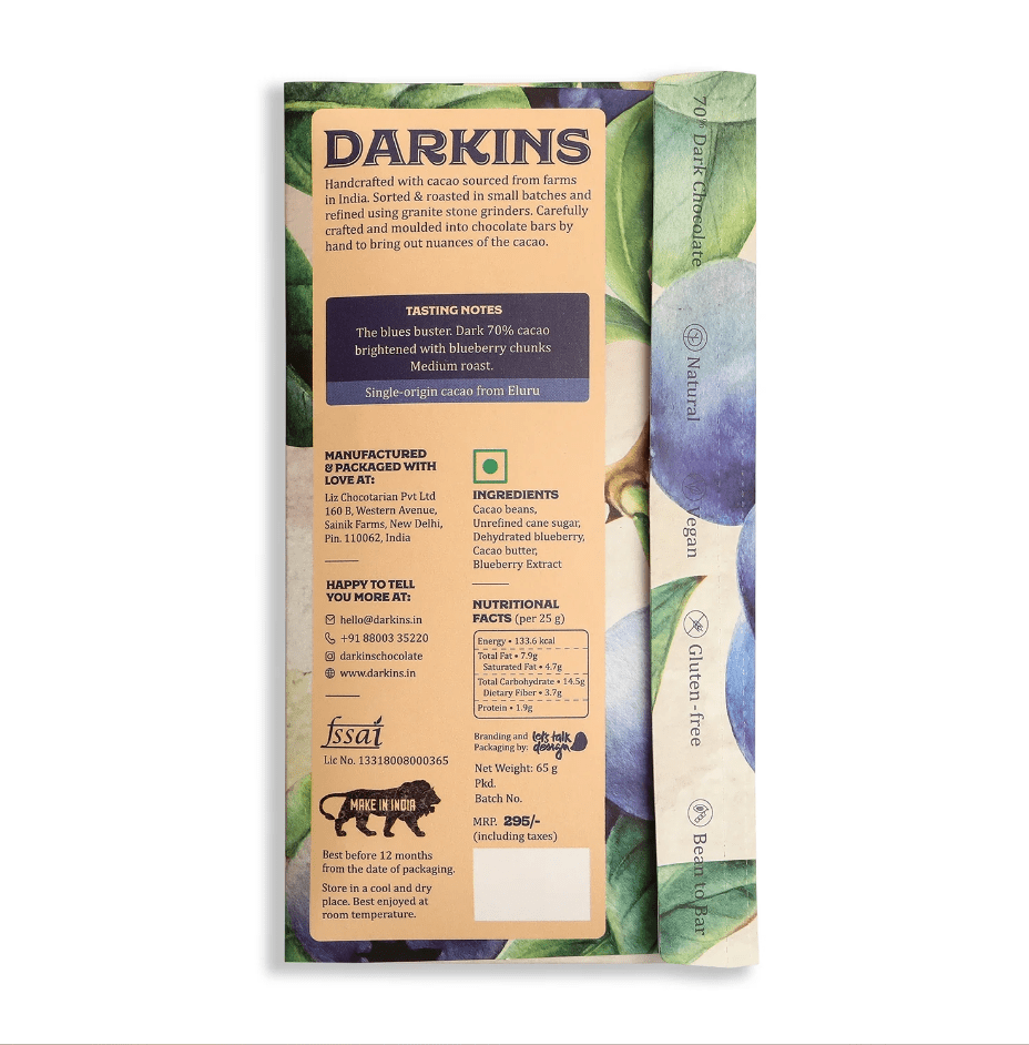 70% Dark Chocolate with Blueberries - Darkins - Freshmills