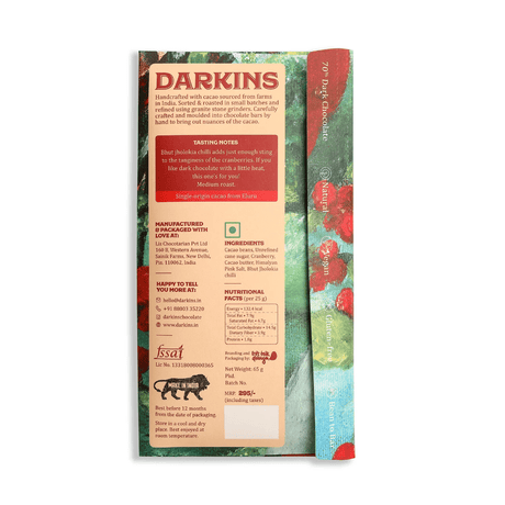 70% Dark Chocolate with Cranberry & Chilli - Darkins - Freshmills