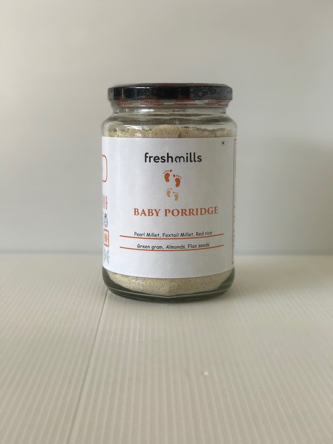 Baby Porridge Mix with Red Rice, Pearl Millet, Foxtail Millet, Green Gram, Flax seeds and Almonds - Freshmills - Freshmills