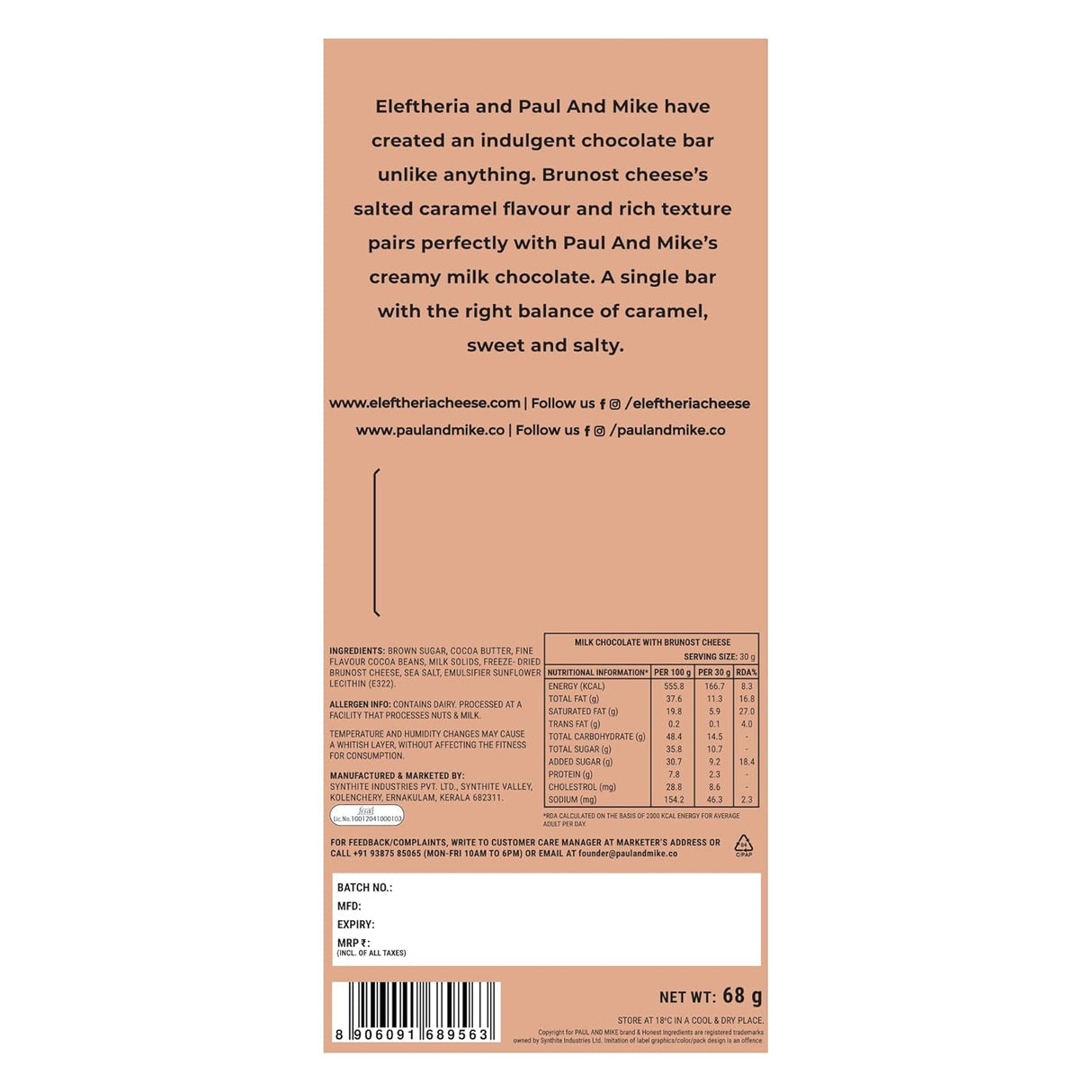 Brunost Cheese Milk Chocolate - Paul & Mike - Freshmills