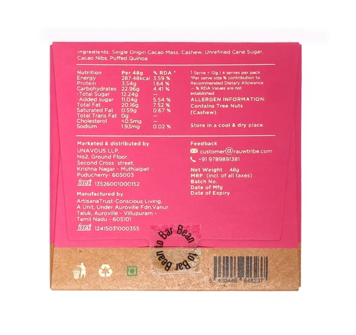 Cashew Cacao Nibs Chocolate - Rauw - Freshmills