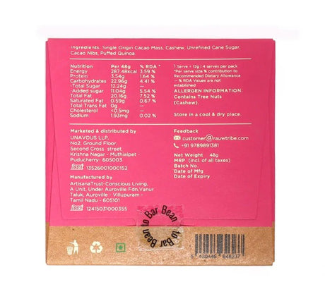Cashew Cacao Nibs Chocolate - Rauw - Freshmills