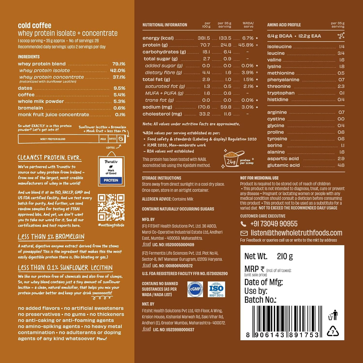 Cold Coffee Whey Protein Powder - The Whole Truth - Freshmills