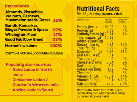 Gondh Ginger Dryfruit LadduBar - Mama Nourish - Freshmills