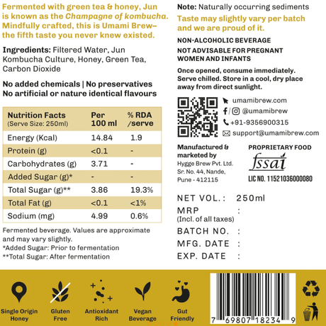 Jun Honey Kombucha - umami brew - Freshmills