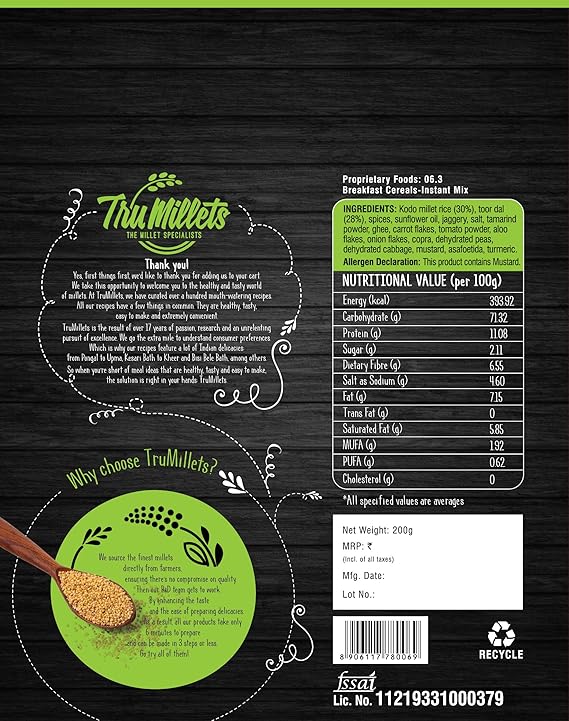 Kodo Millet Bisi Belebath - Tru millets - Freshmills