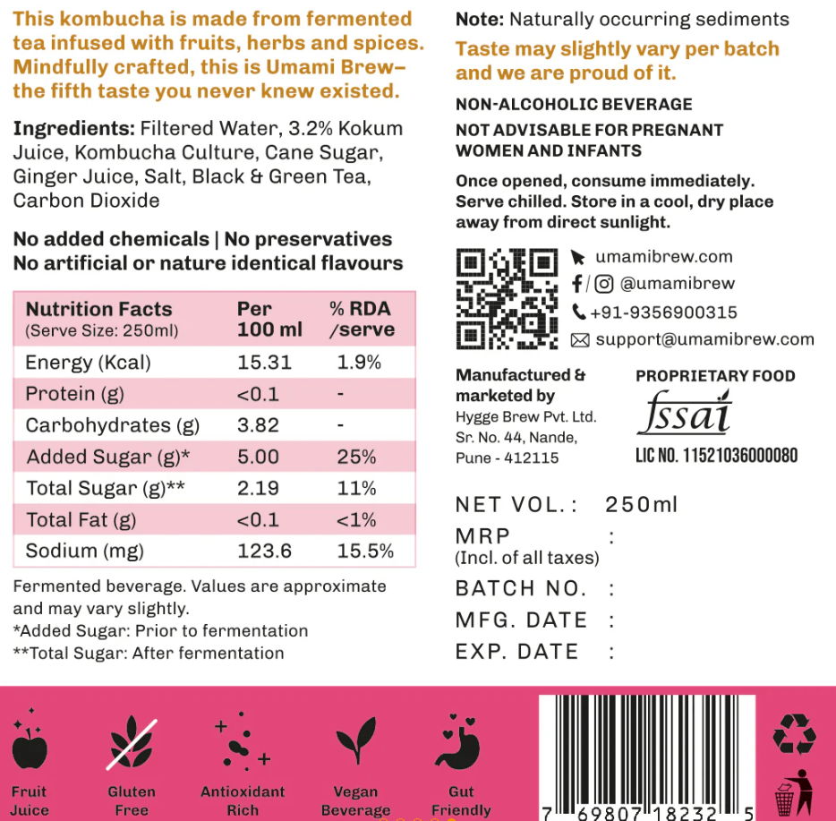 Kokum Ginger Kombucha - umami brew - Freshmills