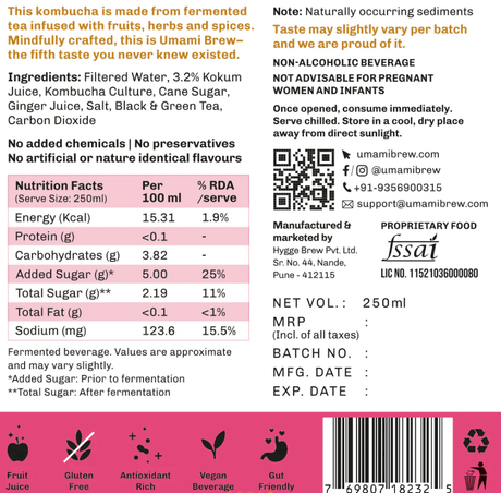 Kokum Ginger Kombucha - umami brew - Freshmills