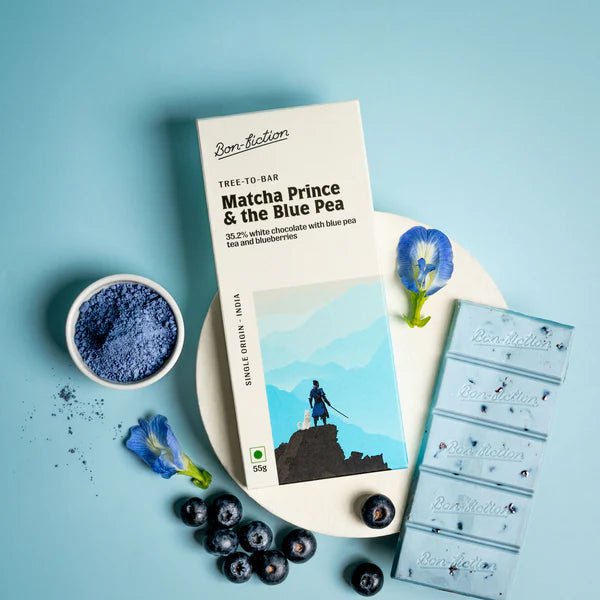Matcha Prince and The Blue Pea - White chocolate with Blue pea tea and Blueberies - Bon Fiction - Freshmills